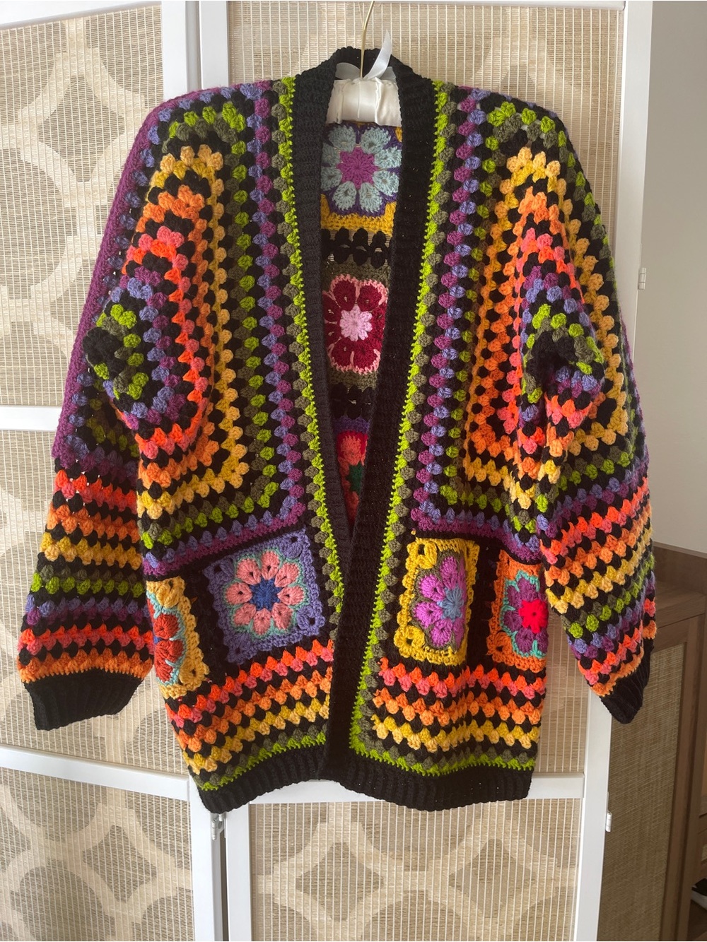 Hand Crafted Multicolor Crochet Granny Cardigan Sweater